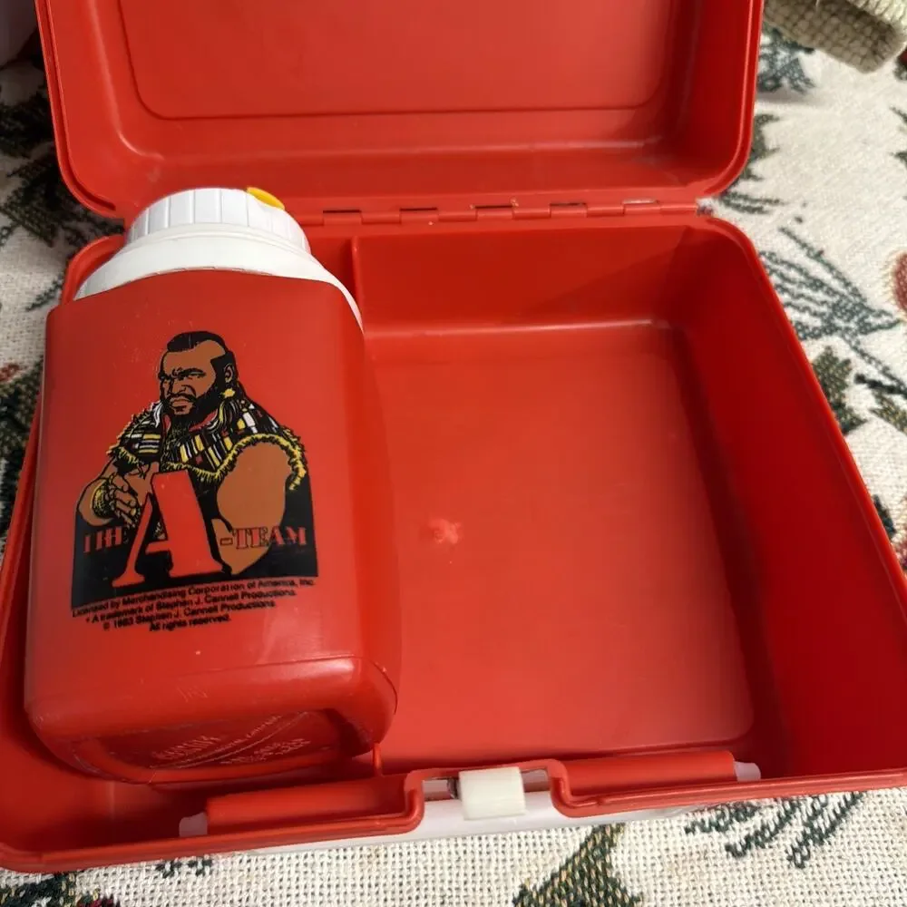 Vintage 1983 Plastic A-Team Lunchbox and Thermos Mr T Red Made In USA